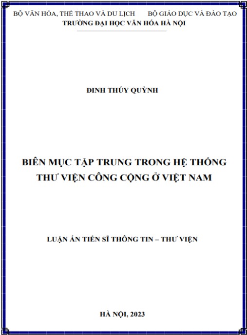 Luận án Biên mưu tập trung trong Hệ thông thư viện công cộng ở Việt Nam