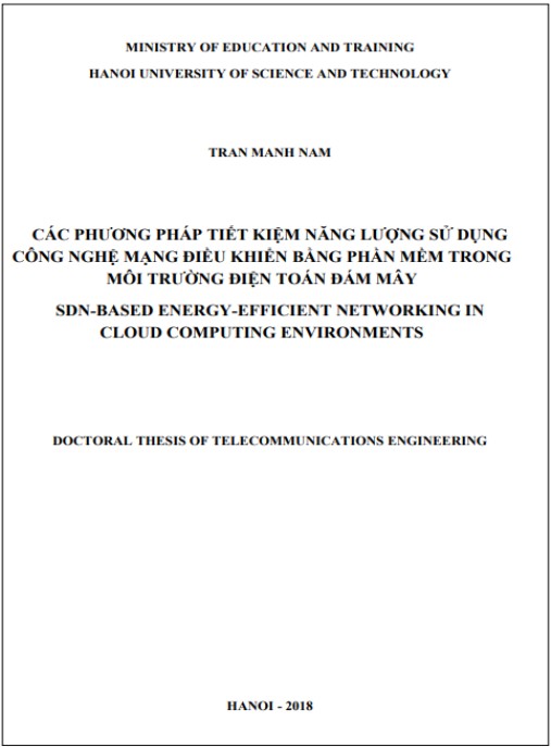 Luận án Các phương pháp tiết kiệm năng lượng sử dụng công nghệ mạng điều khiển bằng phần mềm trong môi trường điện toán đám mây