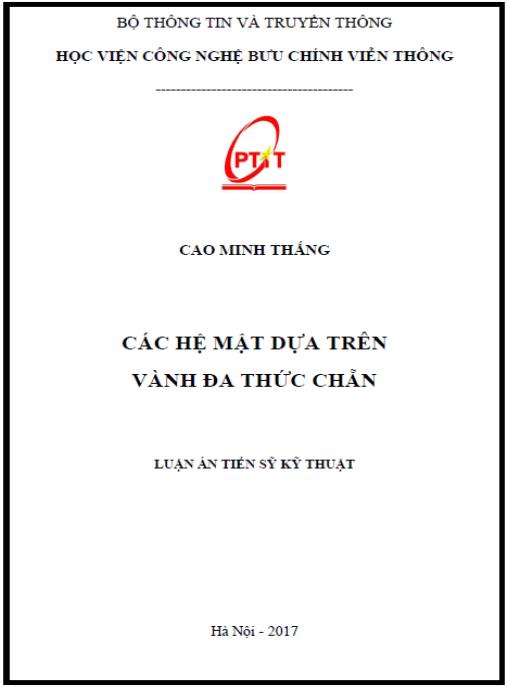 Luận án Các hệ mật dựa trên vành đa thức chẵn