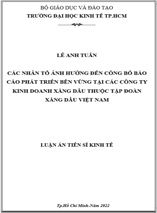 Luận án Các nhân tố ảnh hưởng đến công bố báo cáo phát triển bền vững tại các công ty kinh doanh xăng dầu thuộc tập đoàn Xăng dầu Việt Nam