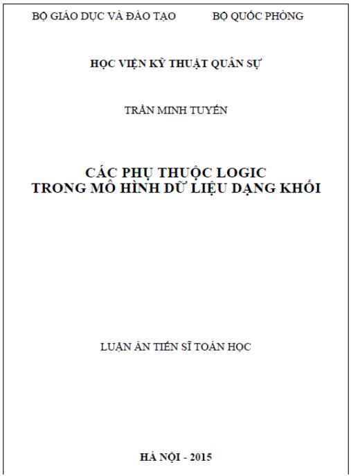 Luận án  Các phụ thuộc logic trong mô hình dữ liệu dạng khối