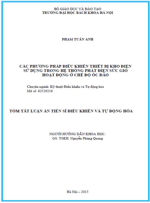 Luận án Các phương pháp điều khiển thiết bị kho điện sử dụng trong hệ thống phát điện sức gió hoạt động ở chế độ ốc đảo