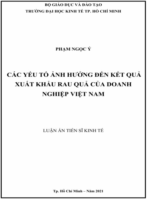 Luận án Các yếu tố ảnh hưởng đến kết quả xuất khẩu rau quả