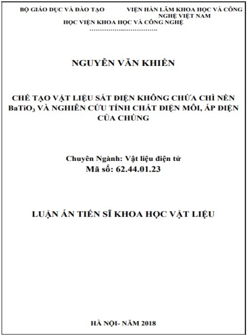 Luận án Chế tạo vật liệu sắt điện không chứa chì nền BaTiO3 và nghiên cứu tính chất điện môi, áp điện của chúng