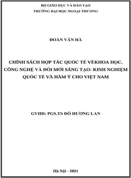 Luận án Chính sách hợp tác quốc tế về Khoa học, công nghệ và đổi mới sáng tạo: Kinh nghiệm quốc tế và hàm ý cho Việt Nam