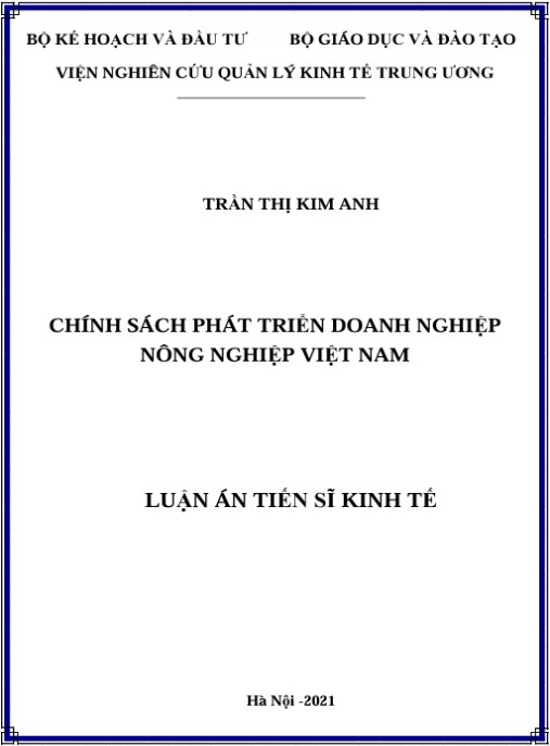 Luận án Chính sách phát triển doanh nghiệp nông nghiệp Việt Nam