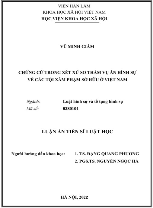 Luận án Chứng cứ trong xét xử sơ thẩm vụ án hình sự về các tội