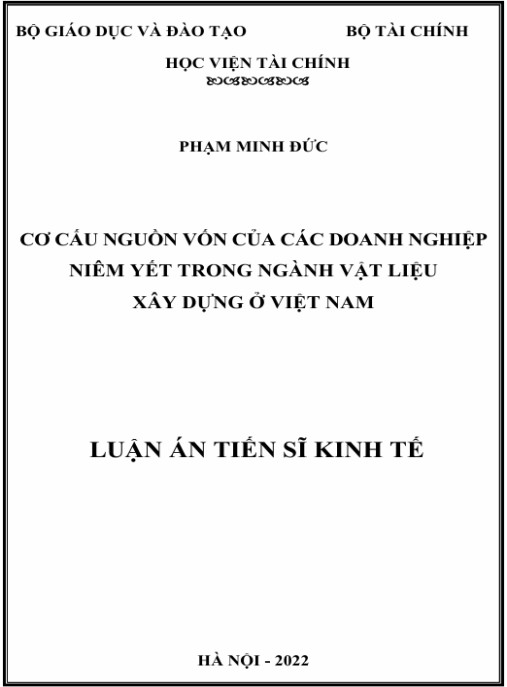 Luận án Cơ cấu nguồn vốn của các doanh nghiệp niêm yết trong ngành vật liệu xây dựng ở Việt Nam