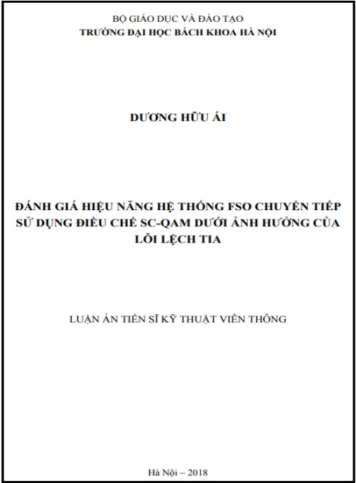 Luận án Đánh giá hiệu năng hệ thống FSO chuyển tiếp sử dụng điều chế SC-QAM dưới ảnh hưởng của lỗi lệch tia