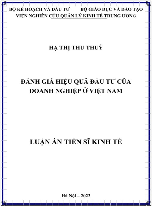 Luận án Đánh giá hiệu quả đầu tư của doanh nghiệp ở Việt Nam