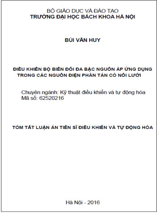Luận án Điều khiển bộ biến đổi đa bậc nguồn áp ứng dụng trong các nguồn điện phân tán có nối lưới