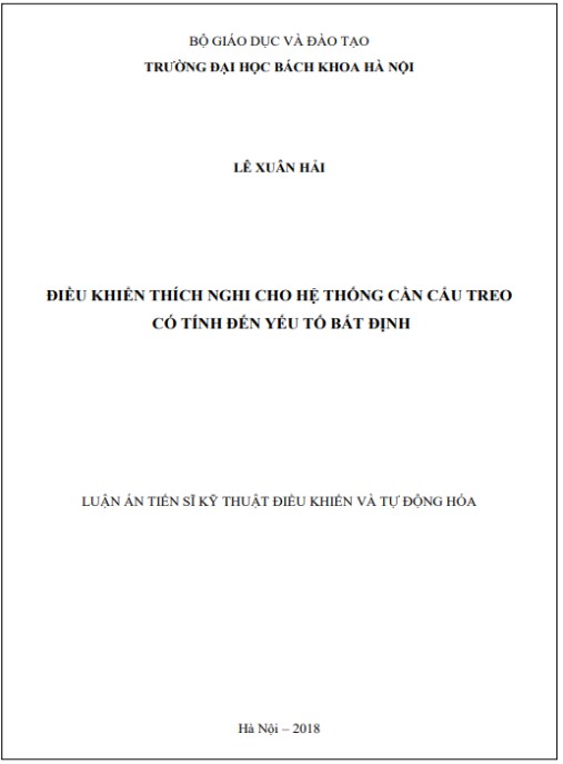 Luận án Điều khiển thích nghi cho hệ thống cần cẩu treo có tính đến yếu tố bất định