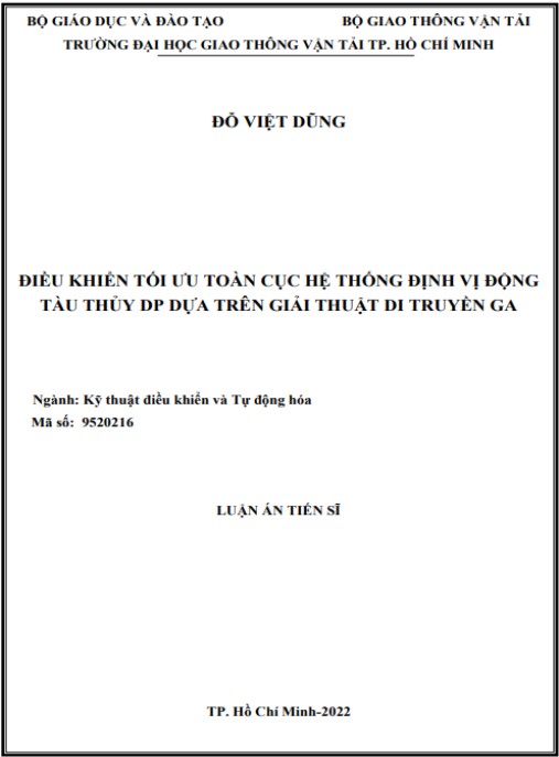 Luận án Điều khiển tối ưu toàn cục hệ thống định vị động tàu thủy DP dựa trên giải thuật di truyền GA