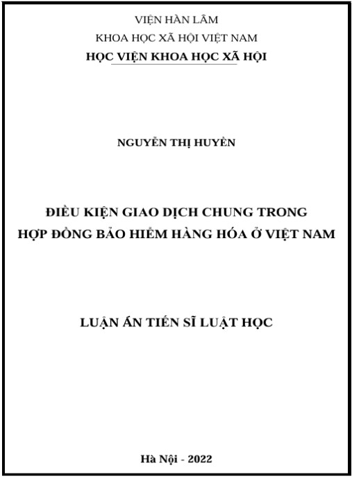 Luận án Điều kiện giao dịch chung trong hợp đồng bảo hiểm hàng hóa ở Việt Nam