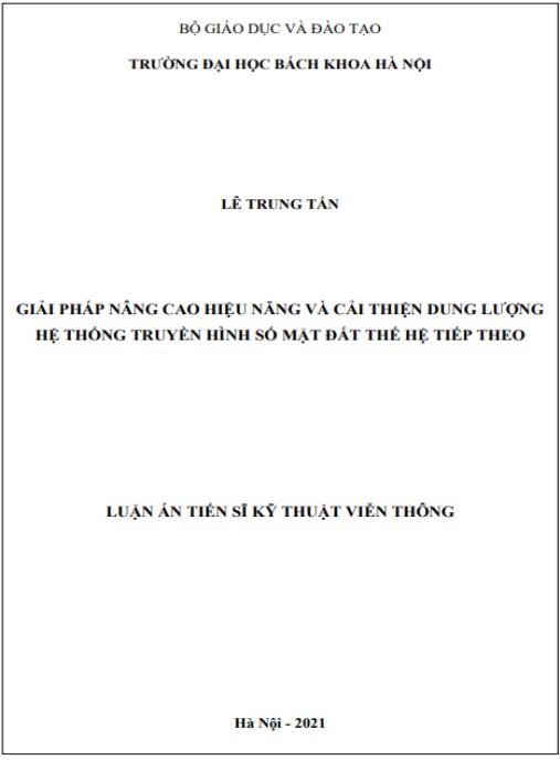 Luận án Giải pháp nâng cao hiệu năng và cải thiện dung lượng hệ thống truyền hình số mặt đất thế hệ tiếp theo
