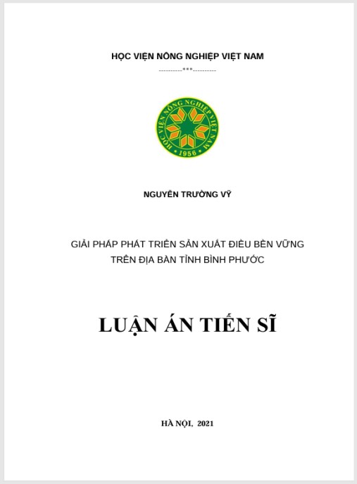 Luận án Giải pháp phát triển sản xuất Điều bền vững trên địa bàn tỉnh Bình Phước