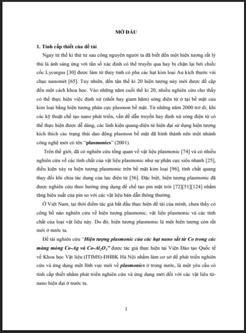 Luận án Hiện tượng plasmonic của các hạt nano sắt từ Co trong các màng mỏng Co-Ag và Co-Al2O3