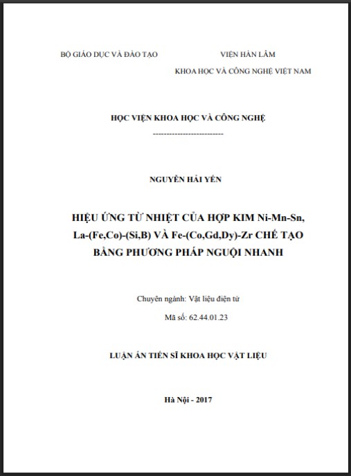Luận án Hiệu ứng từ nhiệt của hợp kim ni-mn-sn, la-(fe,co)-(si,b) và fe-(co,gd,dy)-zr chế tạo bằng phương pháp nguội nhanh