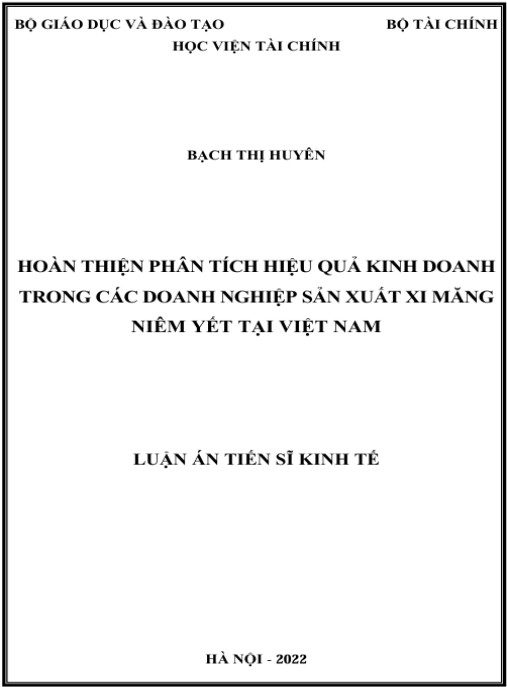 Luận án Hoàn thiện phân tích hiệu quả kinh doanh trong các doanh nghiệp sản xuất xi măng niêm yết tại Việt Nam