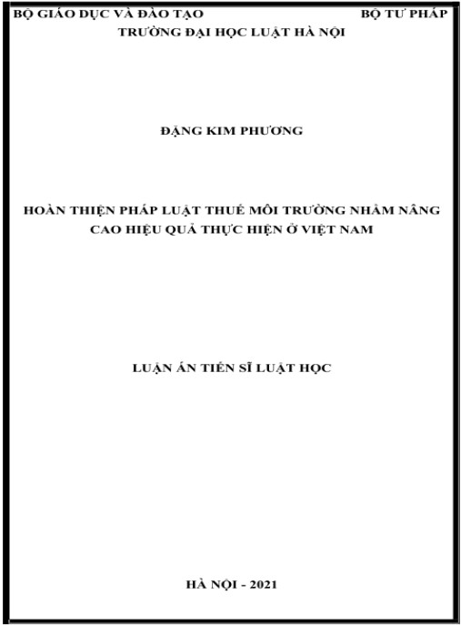 Luận án Hoàn thiện pháp luật thuế môi trường nhằm nâng cao hiệu quả thực hiện ở Việt Nam