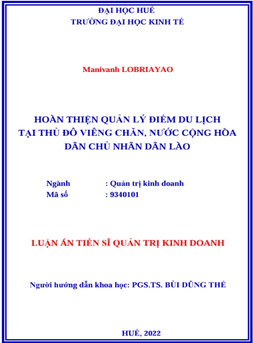 Luận án Hoàn thiện quản lý điểm du lịch tại thủ đô Viêng Chăn – nước Cộng hòa Dân chủ Nhân dân Lào