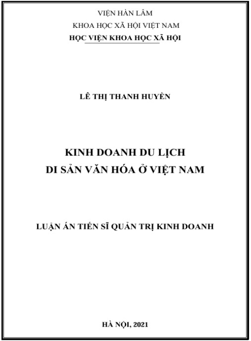 Luận án Kinh doanh du lịch di sản văn hóa ở Việt Nam