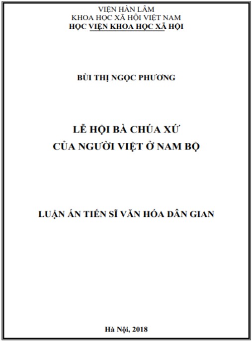 Luận án Lễ hội Bà Chúa Xứ của người Việt ở Nam Bộ