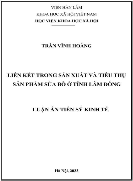 Luận án Liên kết trong sản xuất và tiêu thụ sản phầm sữa bò ở tỉnh Lâm Đồng