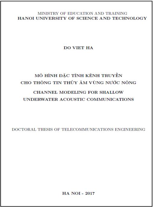 Luận án Mô hình đặc tính kênh truyền cho thông tin thủy âm vùng nước nông (“Channel Modeling for Shallow Underwater Acoustic Communications”)