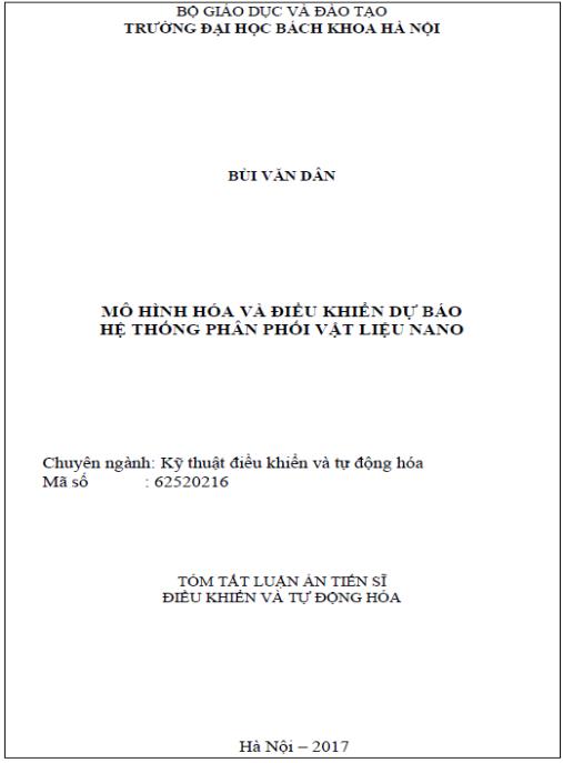 Luận án Mô hình hóa và điều khiển dự báo hệ thống phân phối vật liệu nano