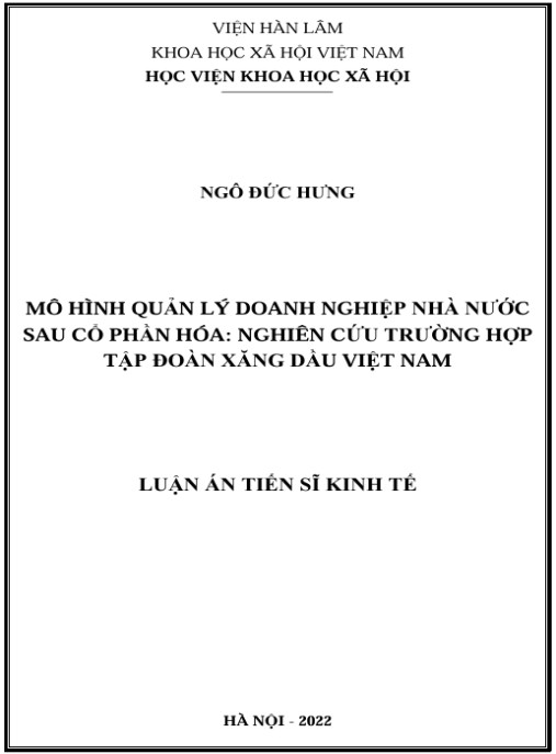 Luận án Mô hình quản lý doanh nghiệp nhà nước sau cổ phần hóa: Nghiên cứu trường hợp Tập đoàn Xăng dầu Việt Nam