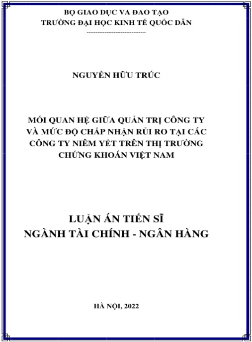 Luận án Mối quan hệ giữa quản trị công ty và mức độ chấp nhận rủi ro tại các công ty niêm yết trên thị trường chứng khoán Việt Nam