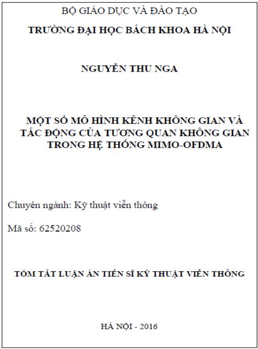 Luận án Một số mô hình kênh không gian và tác động của tương quan không gian trong hệ thống MIMO-OFDMA
