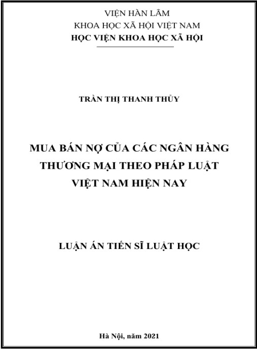 Luận án Mua bán nợ của các ngân hàng thương mại theo pháp luật Việt Nam hiện nay