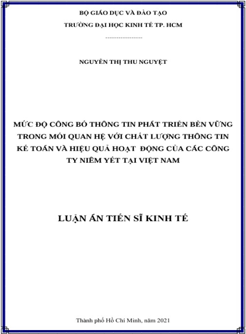 Luận án Mức độ công bố thông tin phát triển bền vững trong mối quan hệ với chất lượng thông tin kế toán và hiệu quả hoạt động của các công ty niêm yết tại Việt Nam