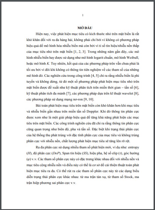 Luận án Nâng cao chất lượng phát hiện các vật thể nhỏ trên mặt biển sử dụng ra đa phân cực
