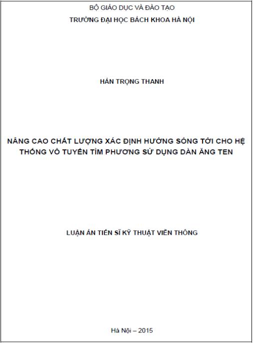 Luận án Nâng cao chất lượng xác định hướng sóng tới cho hệ thống vô tuyến tìm phương sử dụng dàn ăng ten