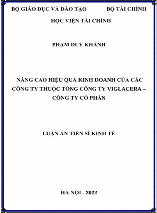 Luận án Nâng cao hiệu quả kinh doanh của các công ty thuộc Tổng công ty Viglacera- Công ty cổ phần