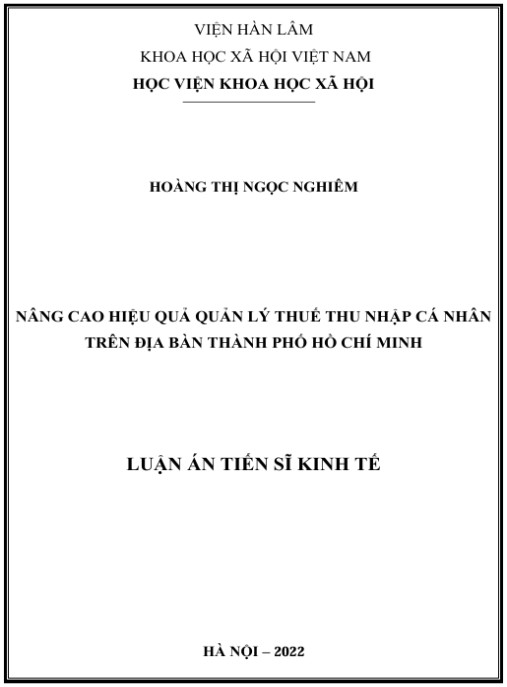Luận án Nâng cao hiệu quả quản lý thuế thu nhập cá nhân trên địa bàn thành phố Hồ Chí Minh