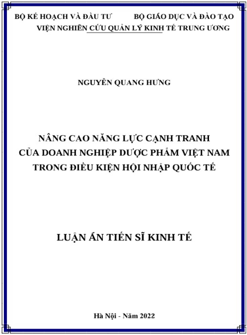 Luận án Nâng cao năng lực cạnh tranh của doanh nghiệp dược phẩm Việt Nam trong điều kiện hội nhập quốc tế