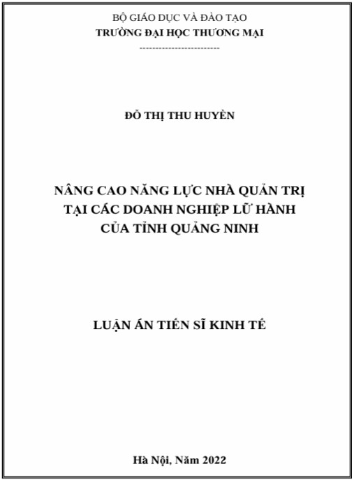 Luận án Nâng cao năng lực nhà quản trị tại các doanh nghiệp lữ hành của tỉnh Quảng Ninh