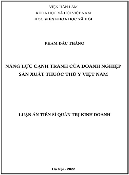 Luận án Năng lực cạnh tranh của doanh nghiệp sản xuất thuốc thú y Việt Nam