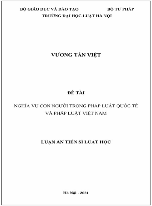Luận án Nghĩa vụ con người trong pháp luật Quốc tế và pháp luật Việt Nam