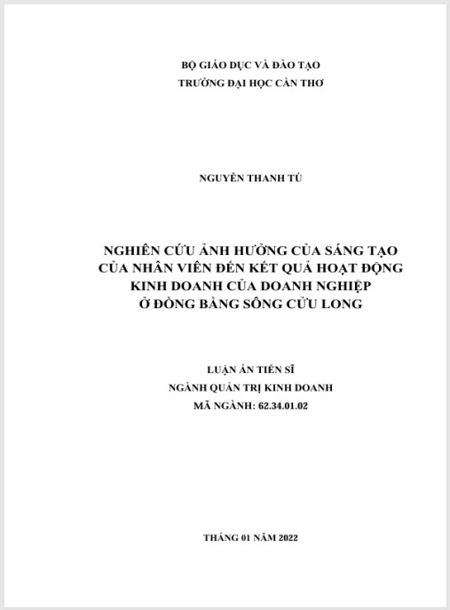 Luận án Nghiên cứu ảnh hưởng của sáng tạo của nhân viên đến kết quả hoạt động kinh doanh của doanh nghiệp ở Đồng bằng sông Cửu Long