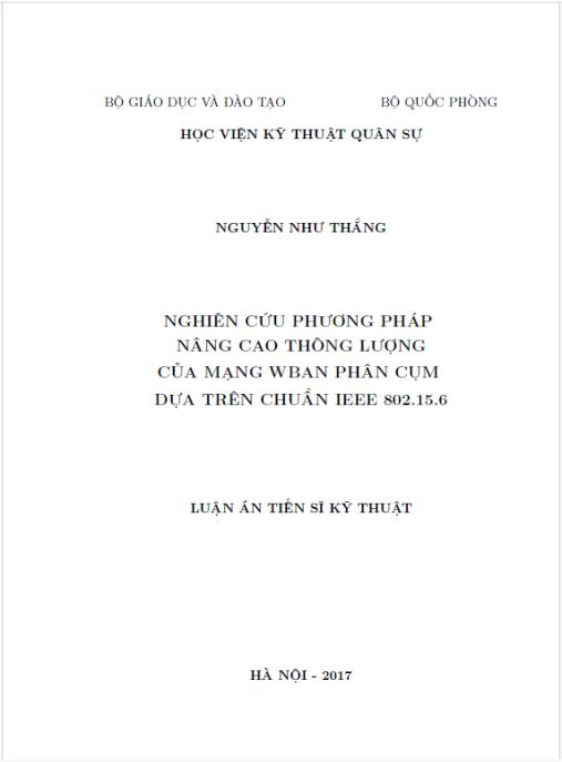 Luận án Nghiên cứu các giải pháp nâng cao thông lượng mạng WBAN phân cụm dựa trên chuẩn IEEE 802.15.6
