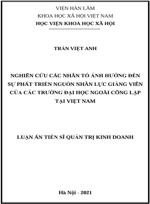 Luận án Nghiên cứu các nhân tố ảnh hưởng đến sự phát triển nguồn nhân lực giảng viên của các trường đại học ngoài công lập tại Việt Nam