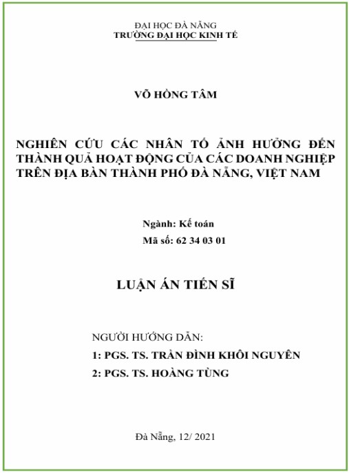 Luận án Nghiên cứu các nhân tố ảnh hưởng đến thành quả hoạt động của các doanh nghiệp trên địa bàn thành phố Đà Nẵng, Việt Nam