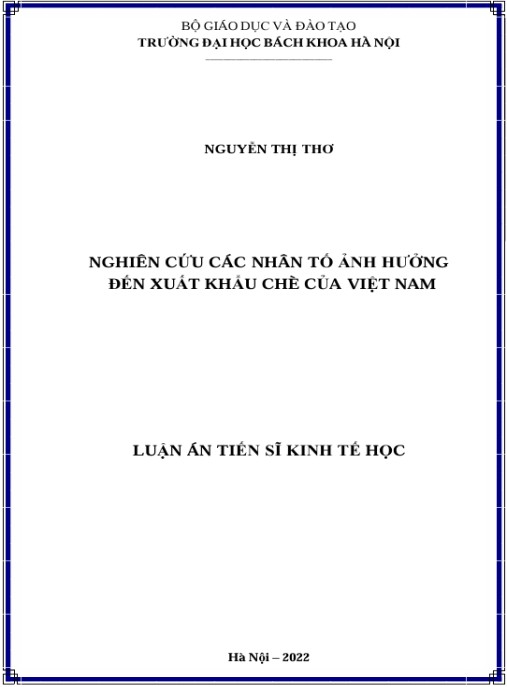 Luận án Nghiên cứu các nhân tố ảnh hưởng đến xuất khẩu chè của Việt Nam