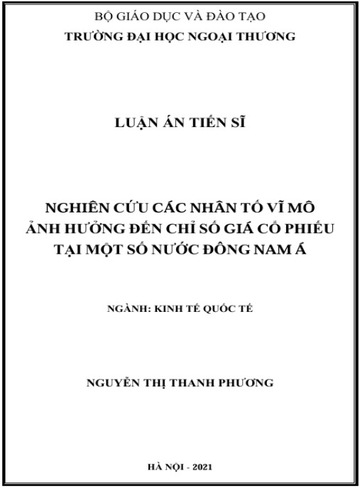 Luận án Nghiên cứu các nhân tố vĩ mô ảnh hưởng đến chỉ số giá cổ phiếu tại một số nước Đông Nam Á