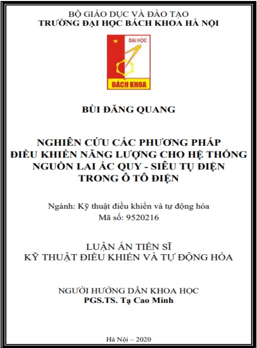 Luận án Nghiên cứu các phương pháp điều khiển năng lượng cho hệ thống nguồn lai ắc quy – siêu tụ điện trong ô tô điện.